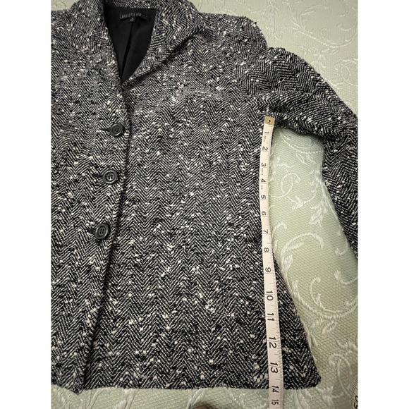 Lafayette 148 New York Blazer Womens 12 Black White Wool Blend Tweed Herringbone - Picture 10 of 16
